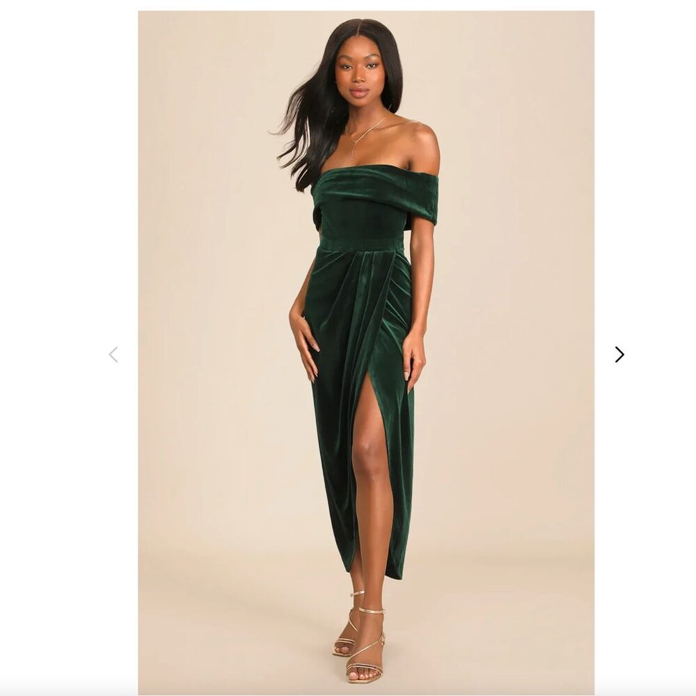 NWT Lulus I'm Enchanted Rust Orange Velvet Off-the-Shoulder Maxi Dress